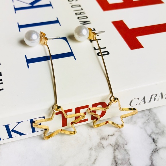 HP❤️New! Star Pearl Linear Long Drop Earrings - Picture 3 of 6